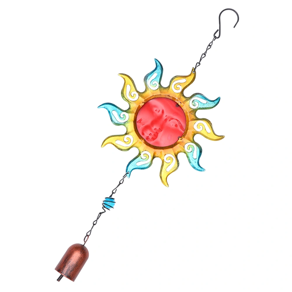 1Pc Sun Shape Wind Chime Creative Wind Bell Iron Art Glass Aeolian Bell Hanging Ornament Pendant for Garden Balcony (Red)