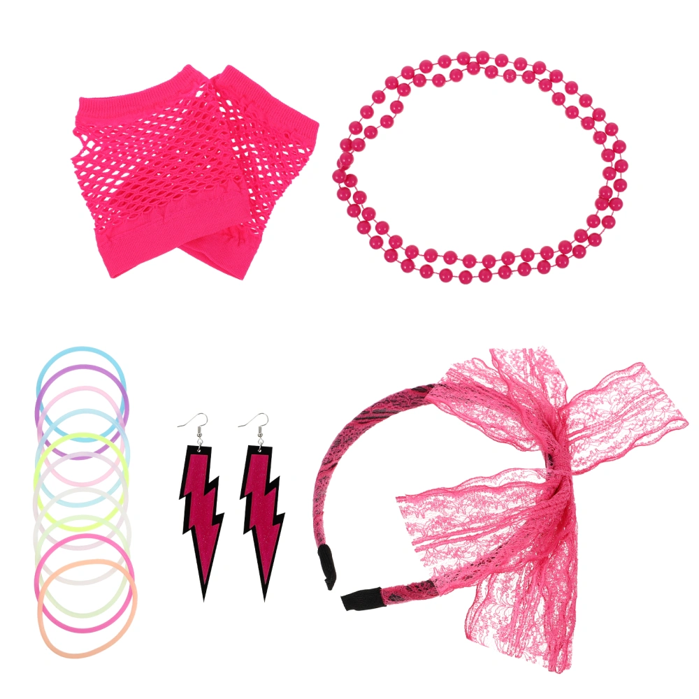 1 Set Themd Party Costume Neon Party Dress Lace Hairband Gloves Girl Party Wear