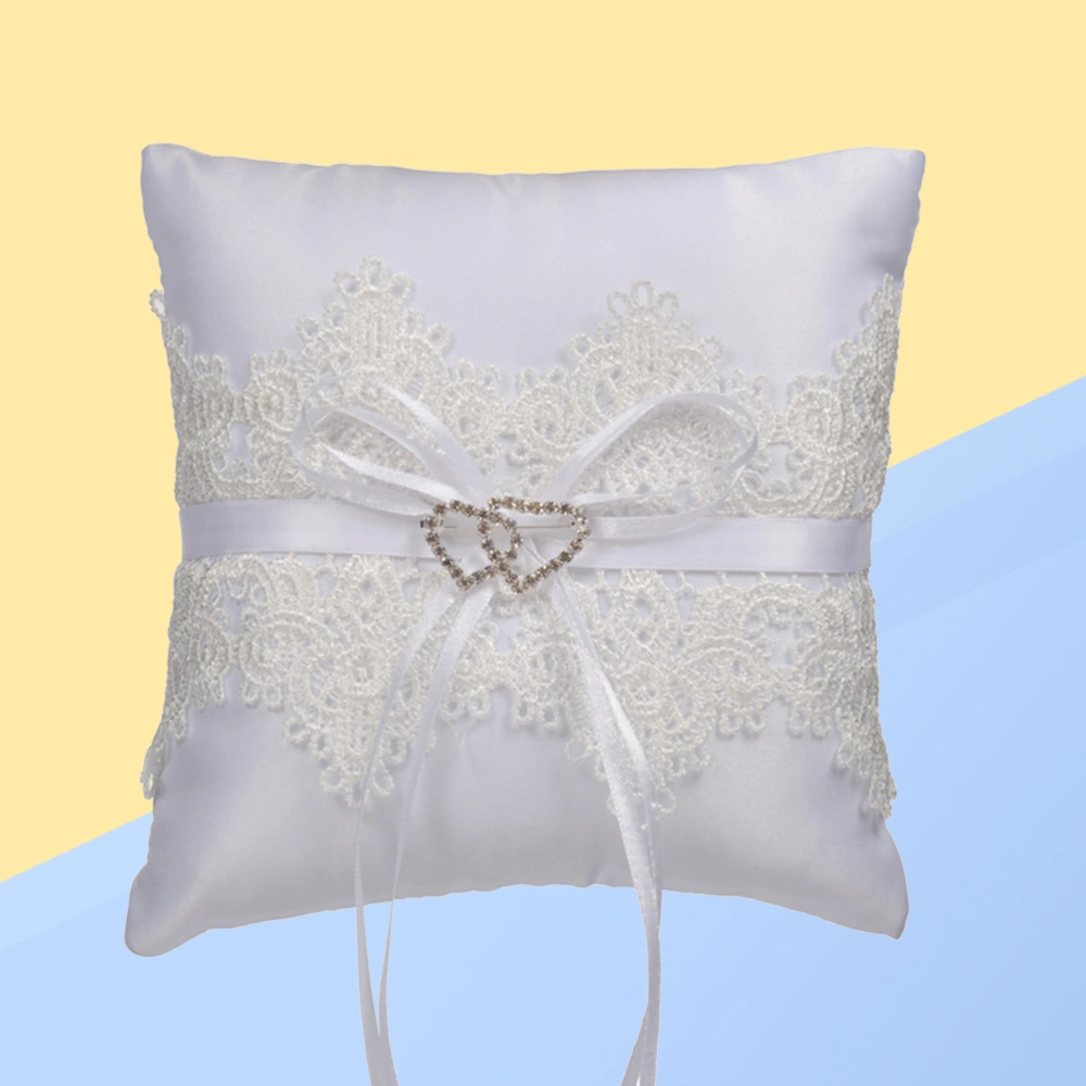 Wedding Ring Pillow Cushion Bridal Crystal Lace Ribbon Bowknot Decorated Ring Bearer Pillow