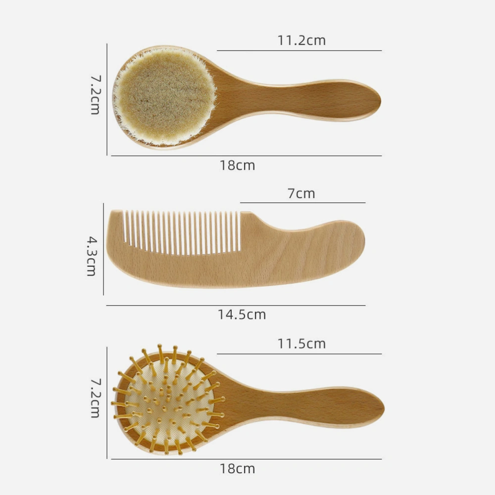 3pcs Household Newborn Comb Wooden Hair Brush Comb Set Baby Air Bag Brush