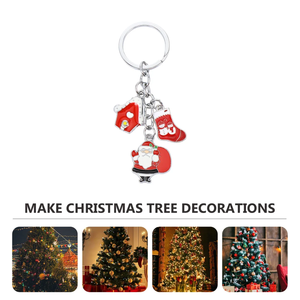 3pcs Stylish Christmas Keychains Craft Metal Santa Claus Keyrings Bag Ornaments