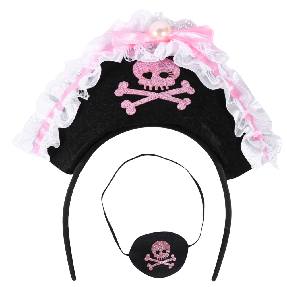 2pcs Halloween Eye Patch Head Pirate Blindfold Skull Pattern Party Headband