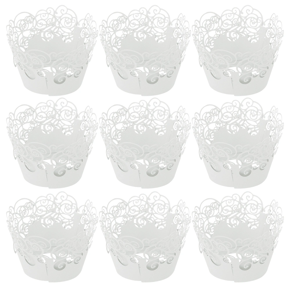 60pcs Cupcake Wrappers Cake Wrappers Hollow out Pattern High Temperature Resistance for Cake (White)