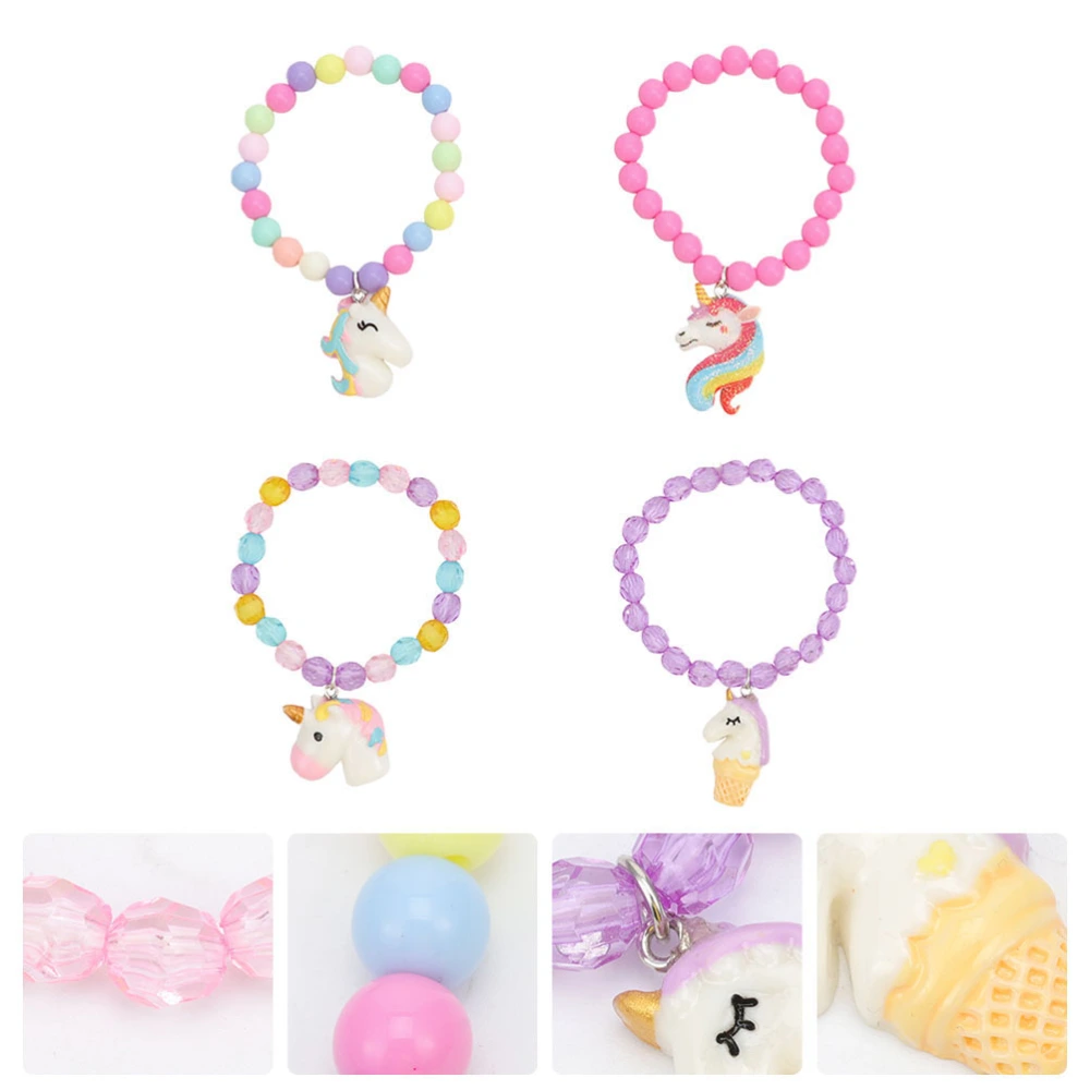 4Pcs Unicorn Pony Bracelets Colorful Beads Bracelet Acrylic Kids Wrist Decor