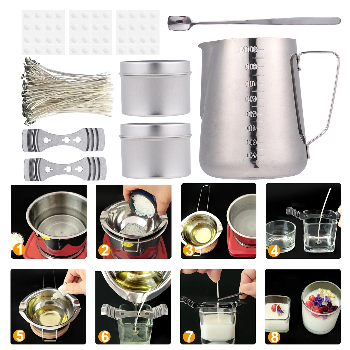 1 Set of 116pcs Candle Making Tool Diy Candle Materials Supplies Wax Cup Kit Candle Making Kit Diy Candle Crafts Tool for DIY Crafts Making (900ml Silver)