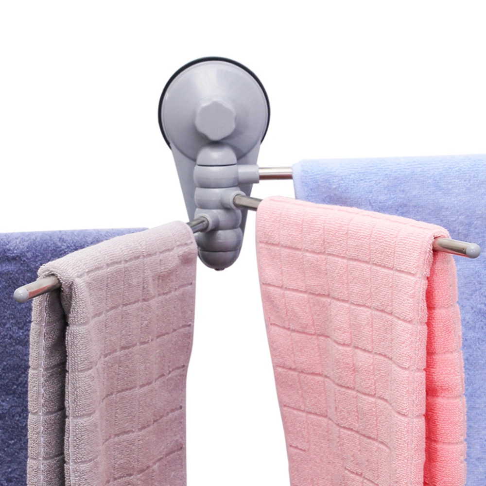 Rotating Towel Rod Four-bar Towel Rack Suction Cup Wall Towel Hanger Over Rack for Home Hotel Bathroom Supplies (Random Color)