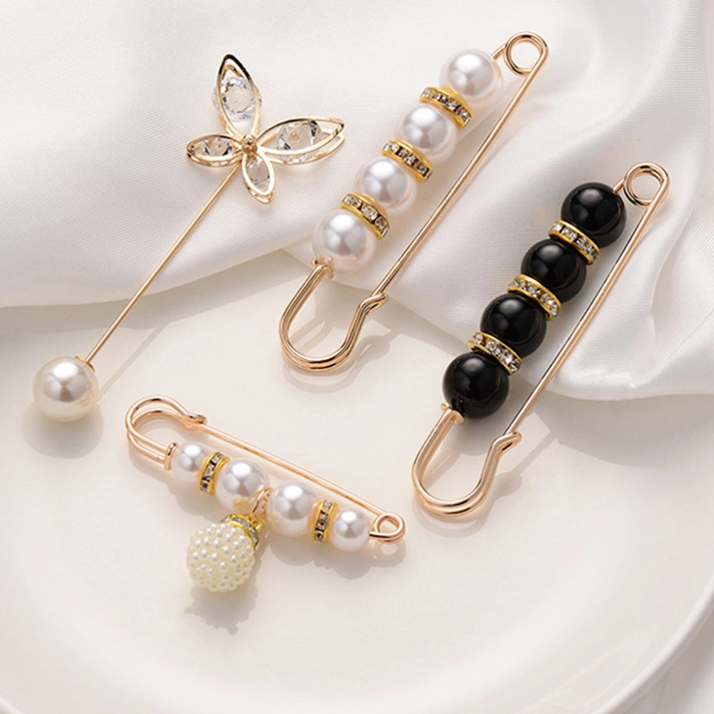 4pcs Safety Pin Pearl Brooch Pin Sweater Shawl Pin Pants Waist Pin Dress Fixed Pin