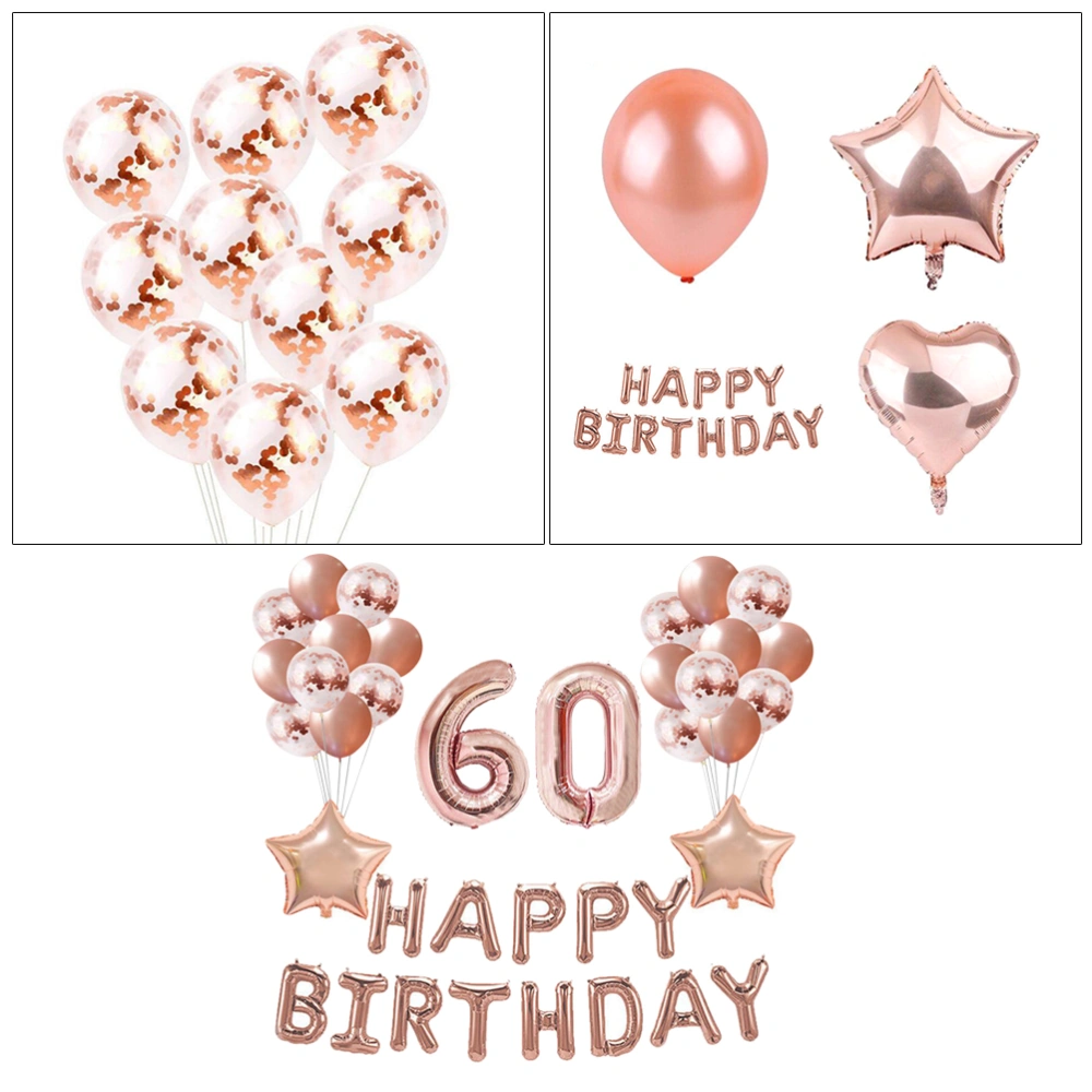 37 Pcs 60 Years Old Balloons Rose Gold Decorative Balloons Set Natural Latex Aluminum Film Sequins Balloons for Birthday Party