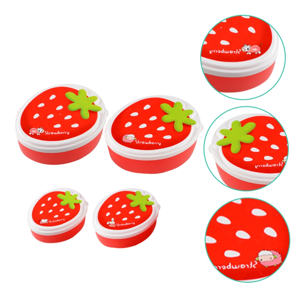 4 Pcs Strawberry Pattern Lunch Storage Box Portable Food Container Plastic Lunch Box