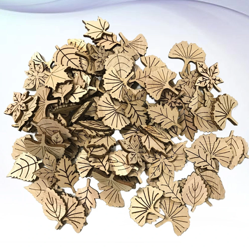 100Pcs Cartoon Leaves Wooden Plate DIY Handcraft Painting Material Antique Wooden Leaves Material for Art