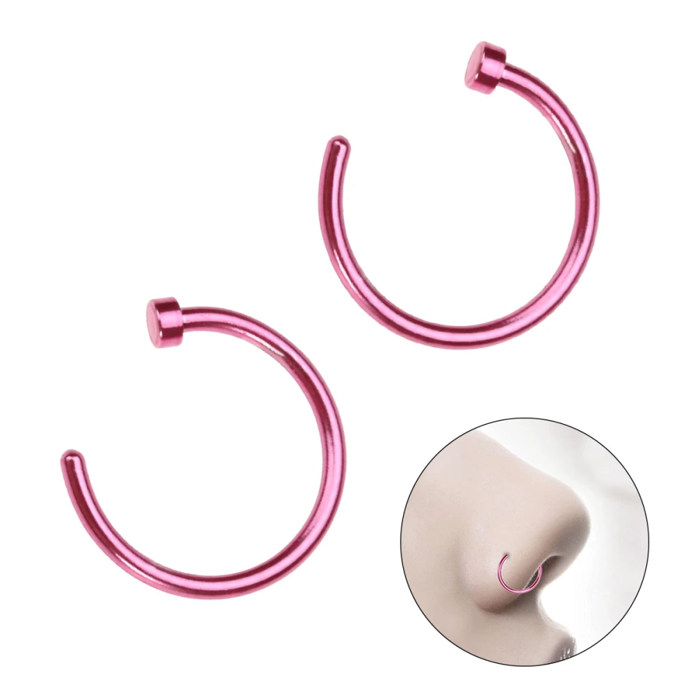 2 pcs Unisex Surgical Titanium Steel Open Nose Ring Nose Piercing Stud 10mm (Pink)