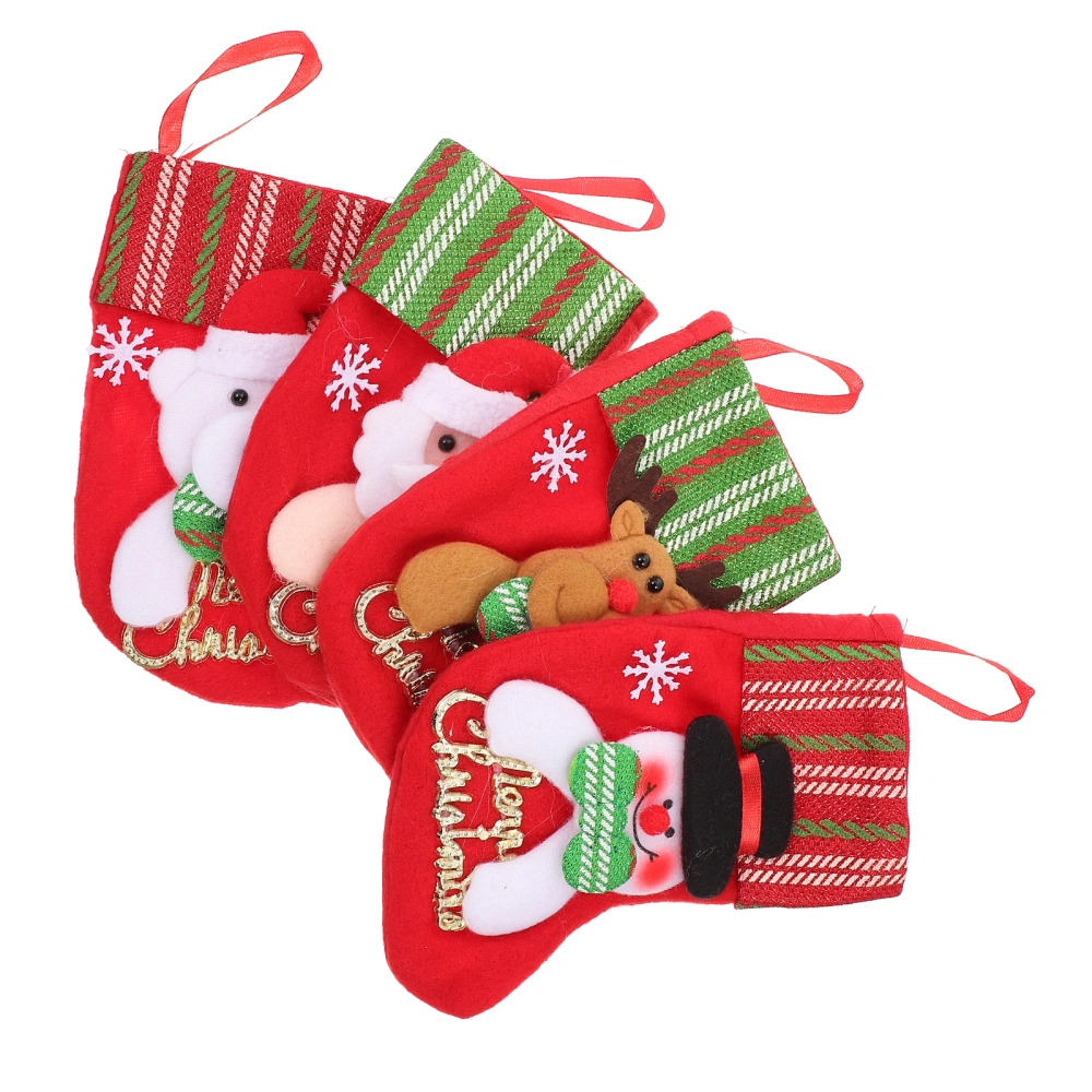 4pcs Xmas Themed Sock Shape Candy Bags Christmas Gift Candy Storage Bags