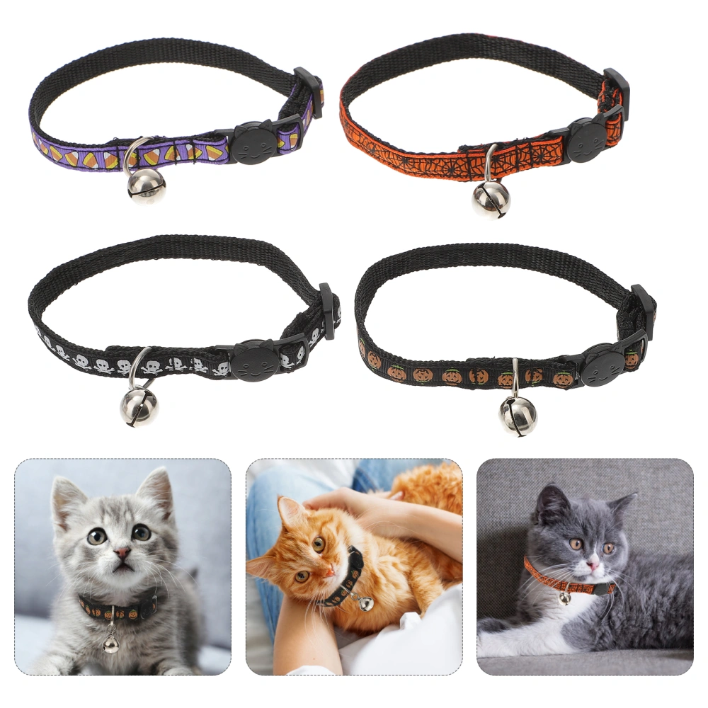 4PCS Dog Collar Halloween Pet Tie Kitten Neck Chain With Bell For Kitten Puppy