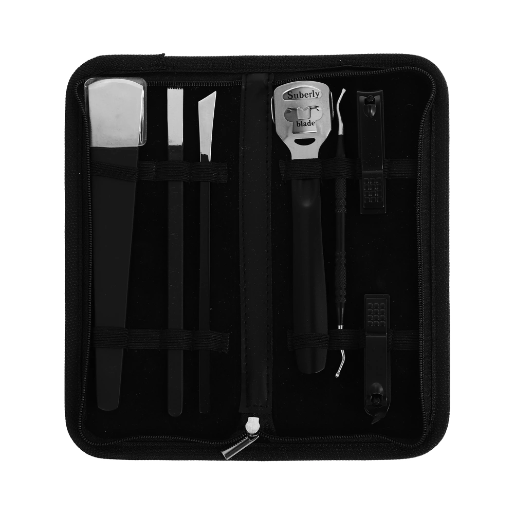 7Pcs Portable Stainless Steel Manicure Knives Dead Skin Nail Tools (Black)