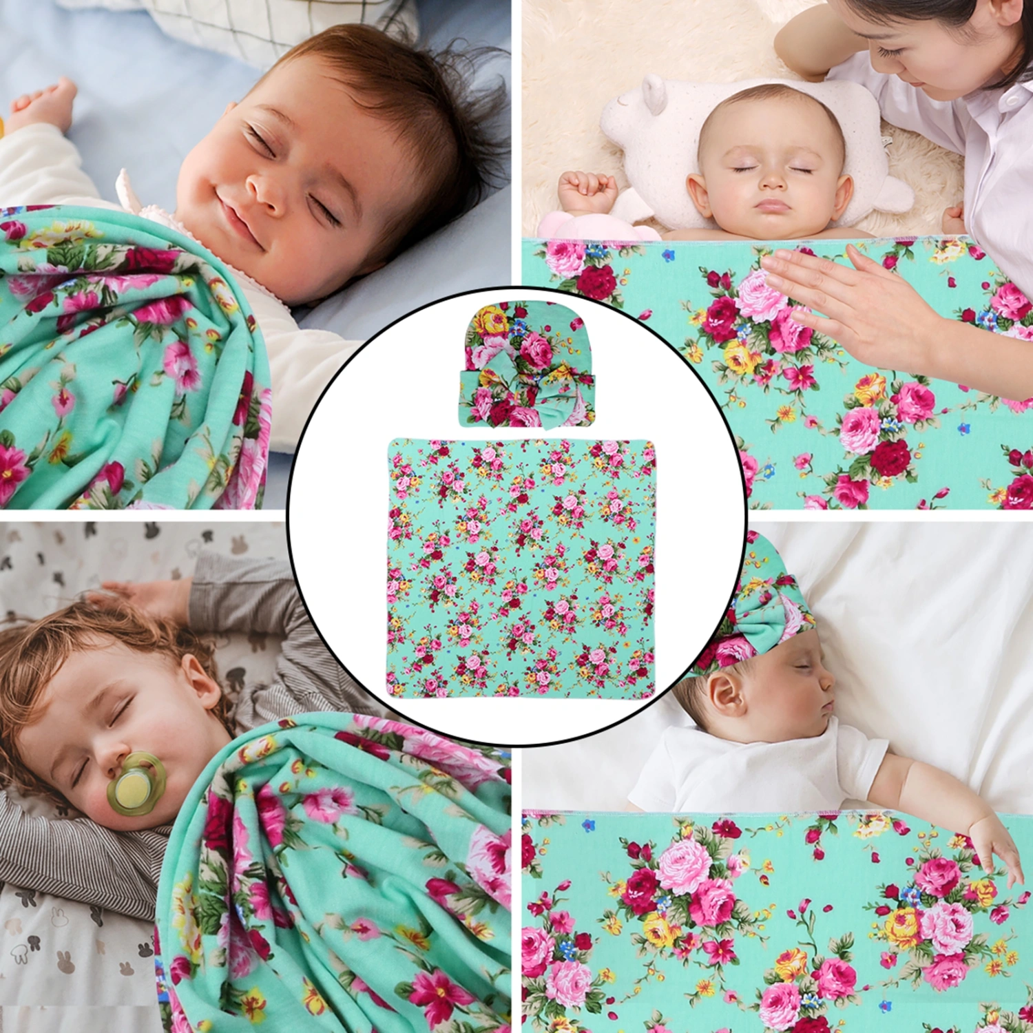 1 Set Baby Swaddle Cloth Baby Headwraps Newborn Swaddle Blanket Baby Hat