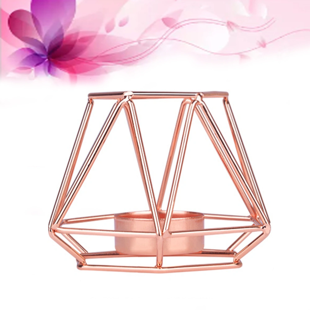 Wrought Iron Hollow Candle Holder Candlestick Scented Iron Lantern for Party Home Table Decoration(Rose Gold Small Size)