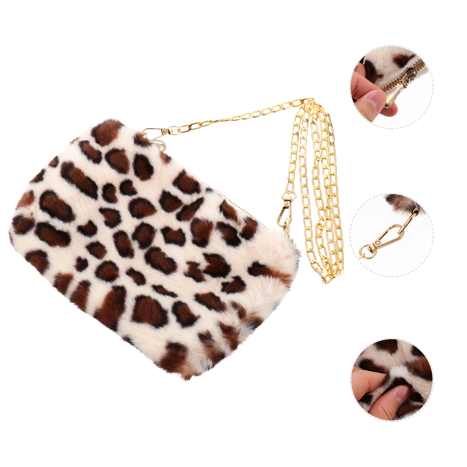 Plush Leopard Phone Bag Fashion Cross Body Shoulder Bag for Women Lady