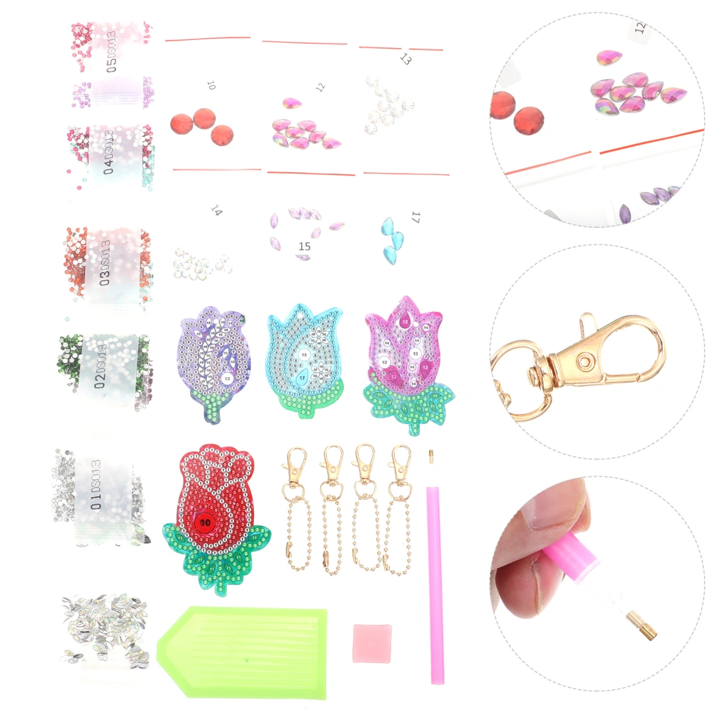 1 Set Rose Shaped DIY Diamond Keychains Bright Art Craft Keyring Pendant