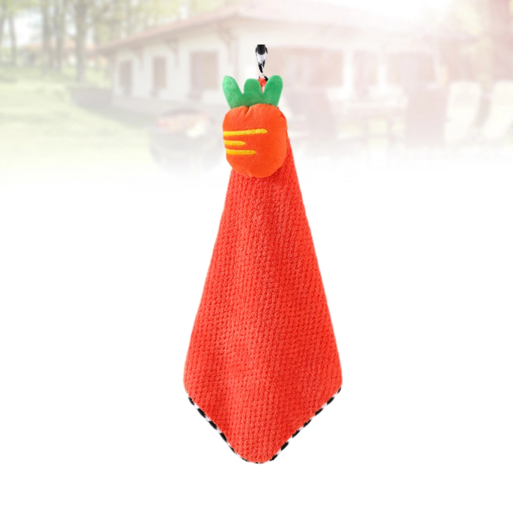 1pc Coral Fruit Pattern Hanging Towels Hand Towel Hanging Water Absorbent Towel Quick-drying Dishcloth (Orange)