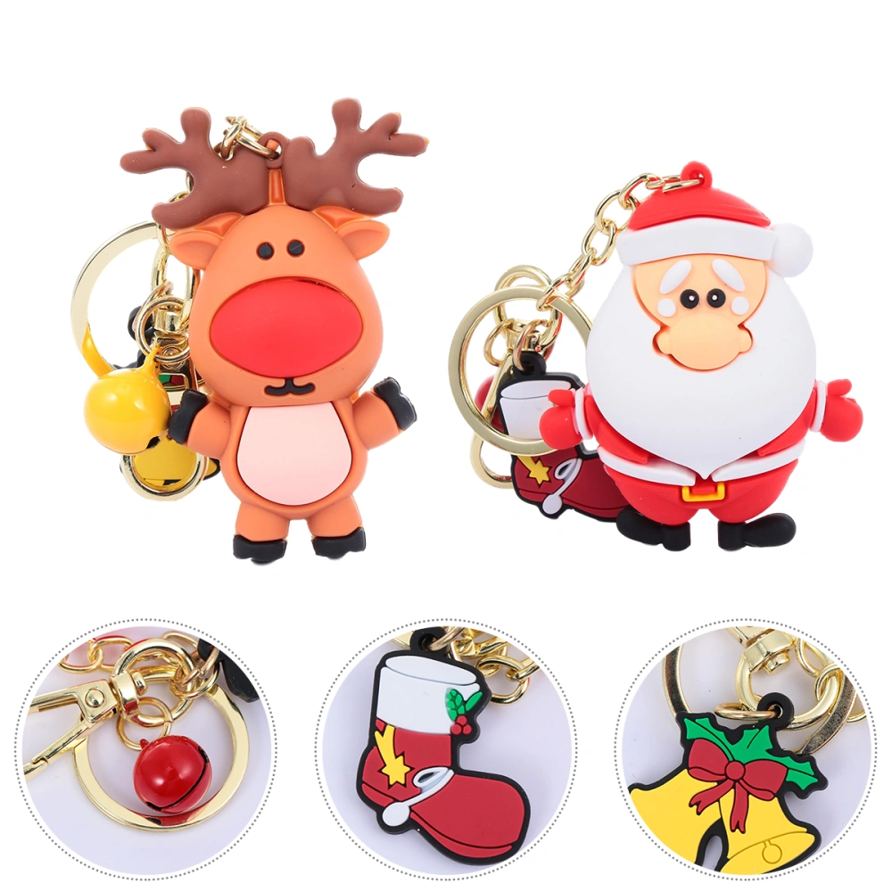 2pcs Santa Claus Elk Keychain Christmas Eve Gift Pendant for Car Key Chain