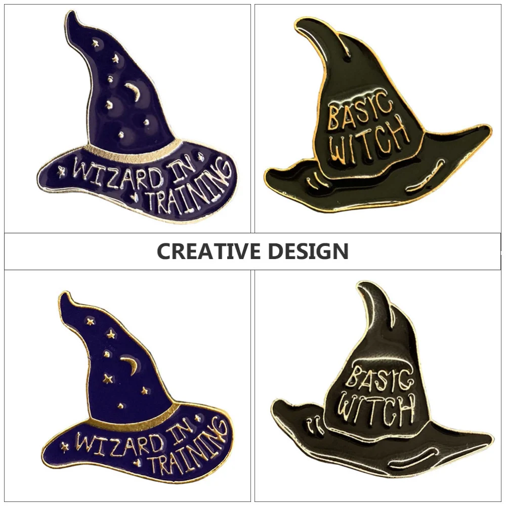 4PCS Cartoon Witch Hat Brooch Clothing Accessory (Assorted Color)