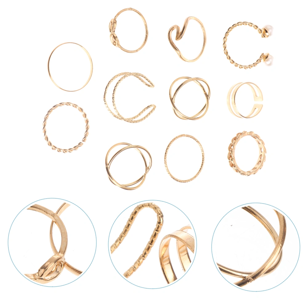 10Pcs Adjustable Rings Open Design Knuckle Rings Finger Decorations (Golden)