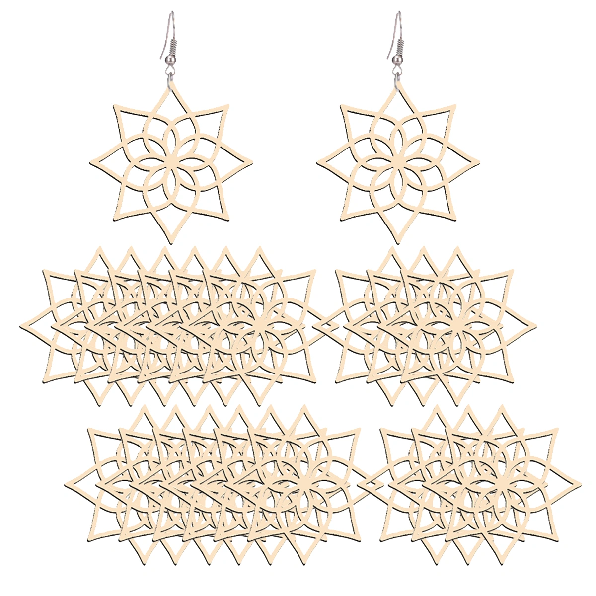20pcs Fashion Hollow Wooden Pendant Hollow Earrings Wooden Eardrop Ear Accessories Casual Jewelry Party Ear Ornament for Women Girls (Beige)