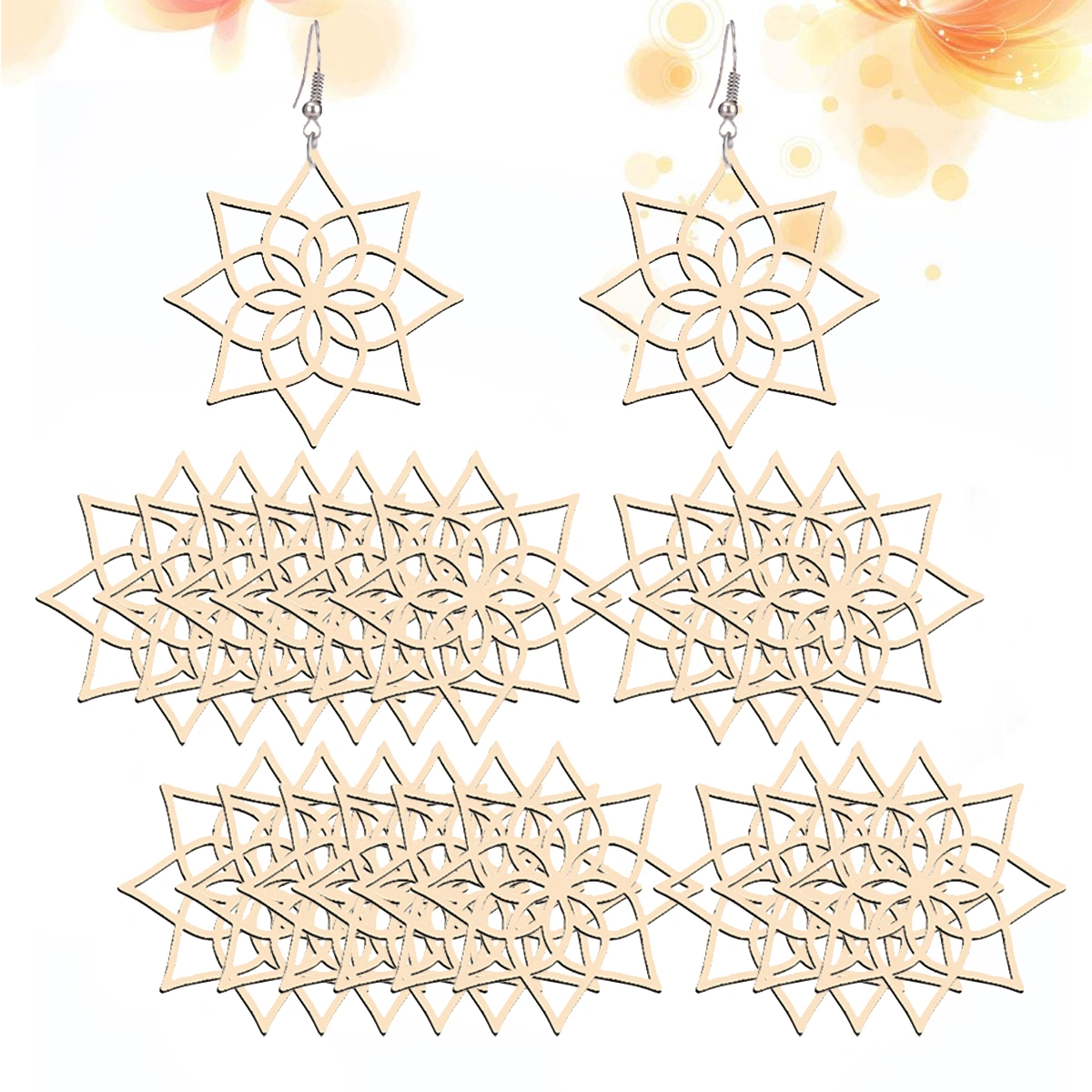 20pcs Fashion Hollow Wooden Pendant Hollow Earrings Wooden Eardrop Ear Accessories Casual Jewelry Party Ear Ornament for Women Girls (Beige)