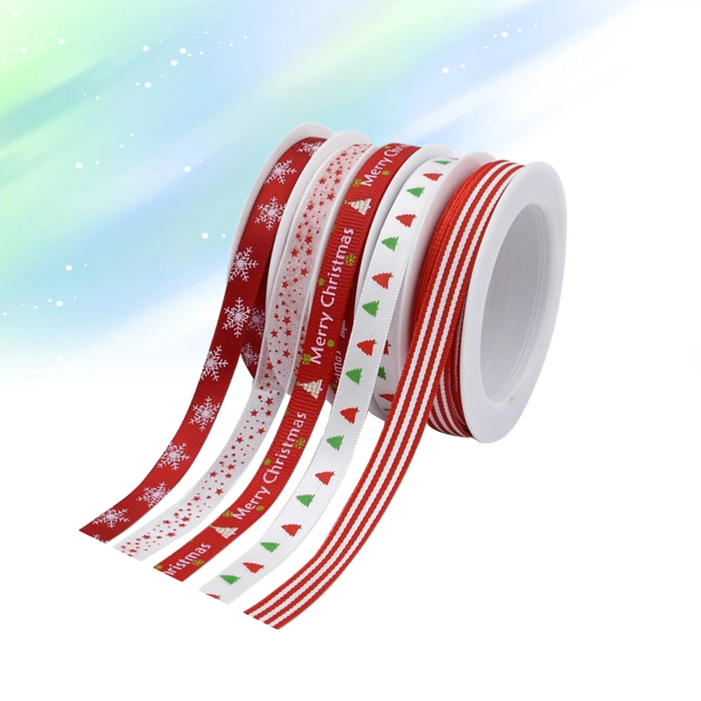 Christmas Decorative Ribbons Set Printed Red Stripes Ribbons for Gift Wrapping Party Decoration