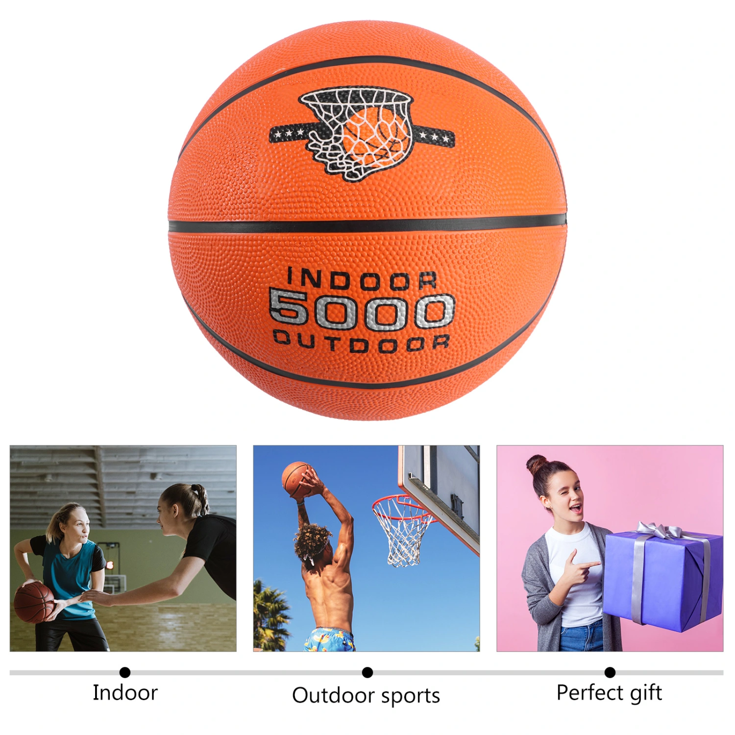 1PC Standard Basketball Ball Durable Rubber Basketball for Teens Outdoor Training Games