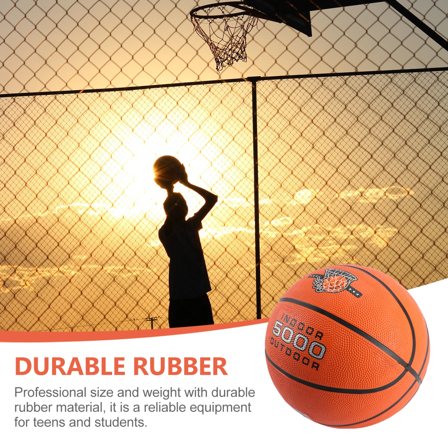 1PC Standard Basketball Ball Durable Rubber Basketball for Teens Outdoor Training Games
