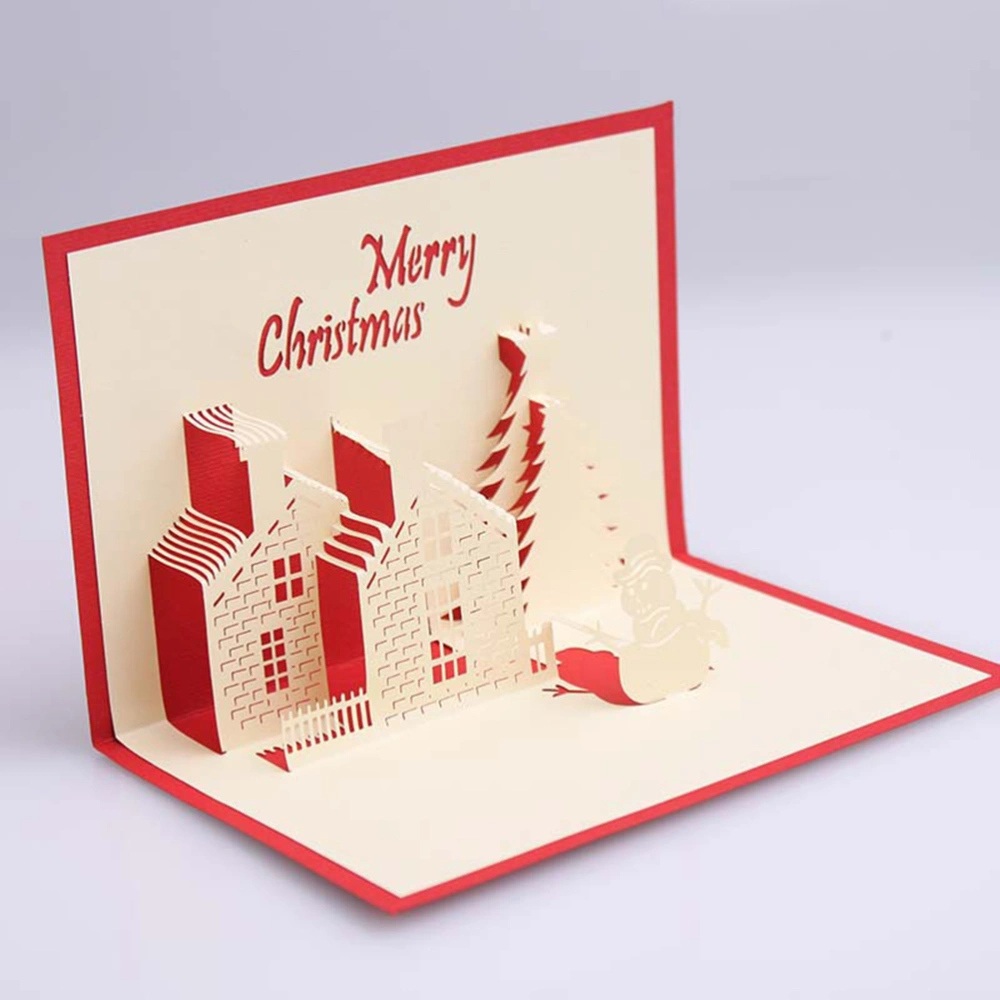 3pcs 3D Christmas Cards Cartoon Stereoscopic Xmas Greeting Holiday Cards Gifts Cards (Elk Trailer Castle and Bell Pattern for Each 1pc)