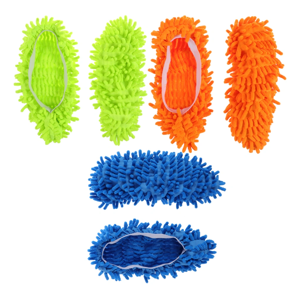 6PCS/ 3 Pairs of Microfiber Dust Mop Slippers Multi-Function Floor Cleaning Lazy Shoe Covers Dust Hair Cleaner Foot Socks Mop Caps 3 Assorted Color