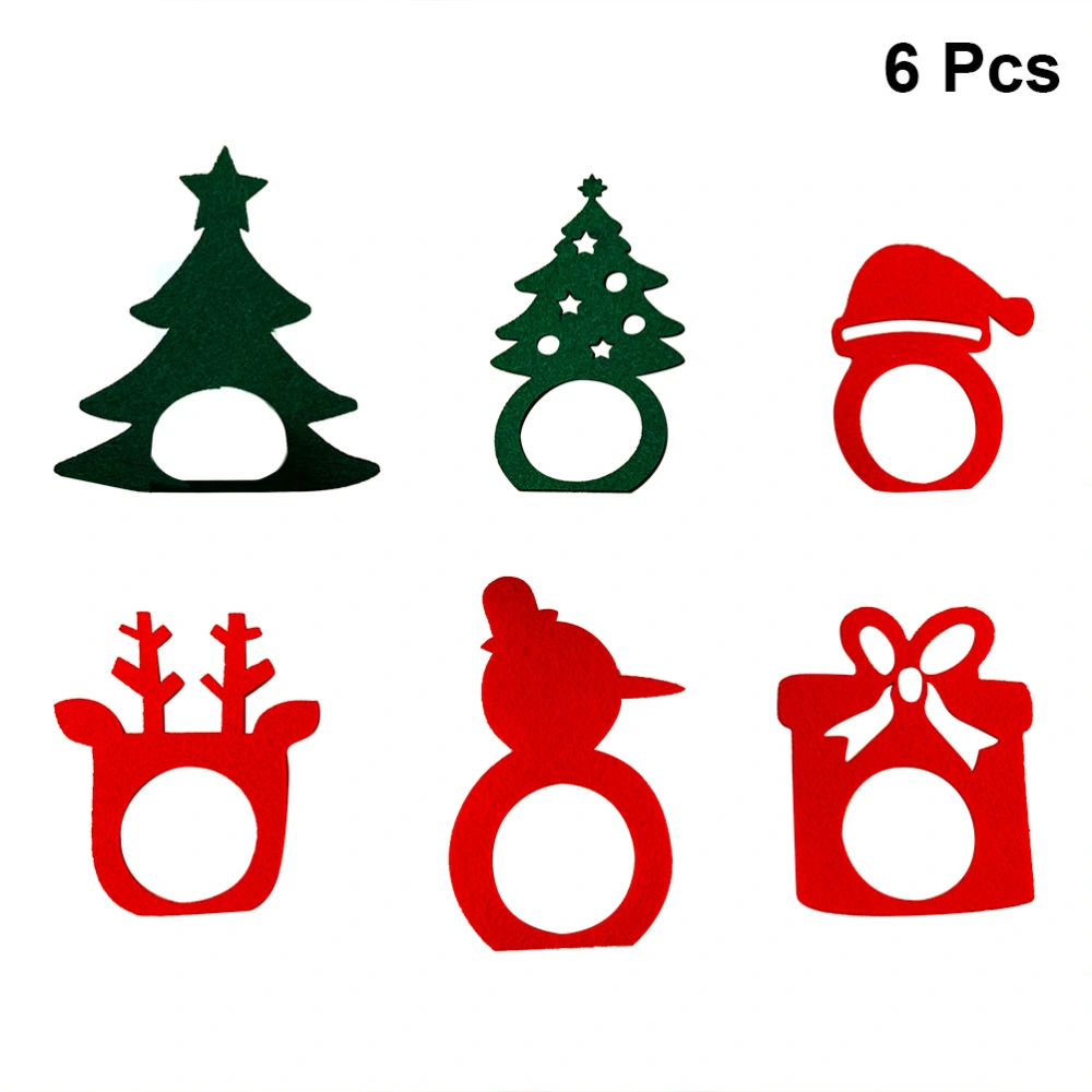 6pcs Christmas Elements Shape Napkin Rings Napkin Buckles Fabric Napkin Holders Dinning Table Setting for Casual or Formal Occasions