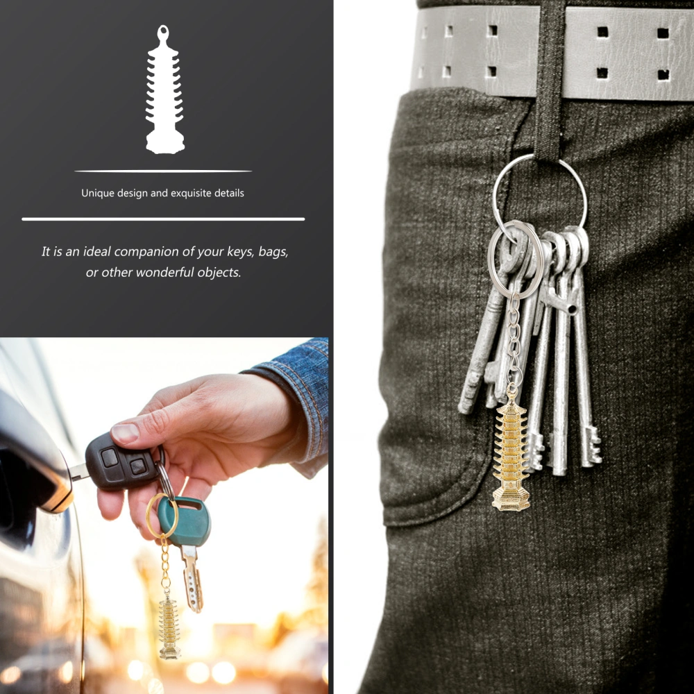 2pcs Retro Copper Tower Craft Keychain Pendant Ornament Miniature Keychain Charm