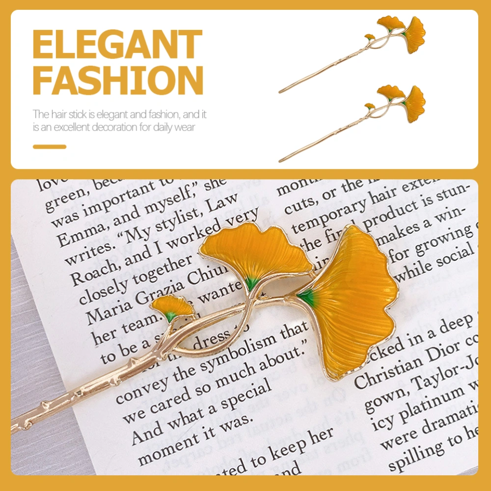 2pcs Ginkgo Leaf Hair Stick Vintage Bun Hair Pin Hair Chopsticks Chignon Pin for Women