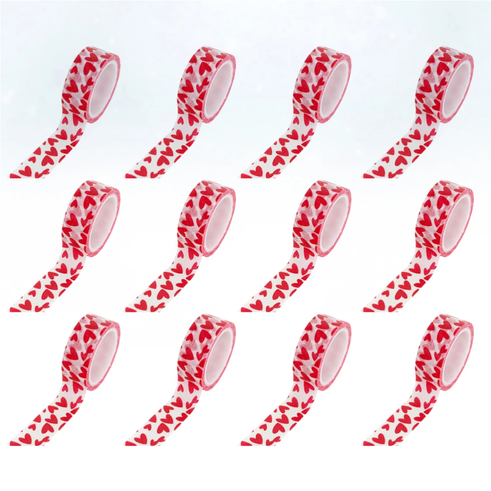 12pcs Valentine's Day Paper Tapes Heart Pattern Adhesive Stickers DIY Gift Decorative Tape