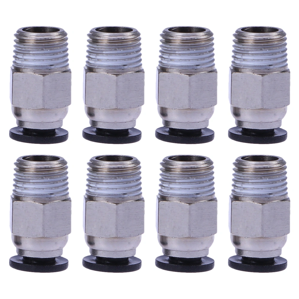 8Pcs Professional Male Straight Pneumatic PTFE Tube Fitting Connector for 3D Printer(Silver)