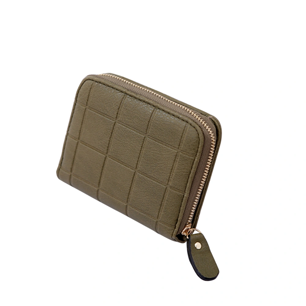 Women Girl Plaid Zipper Wallet PU Leather Mini Purse for Cards Keys Coins Small Change Holding (Dark Green)