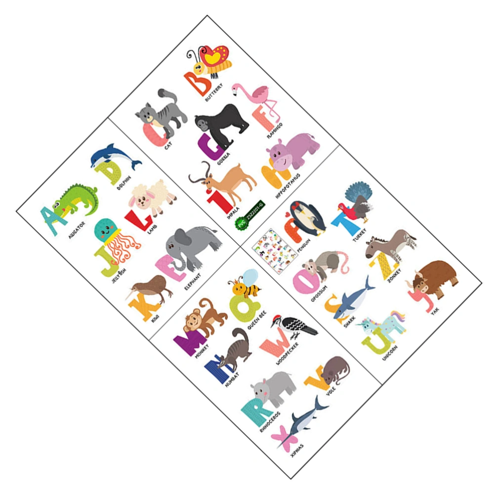 4 Sheets Cartoon Animal Alphabet Wall Decal Sticker Kids Room Nursery Ornament