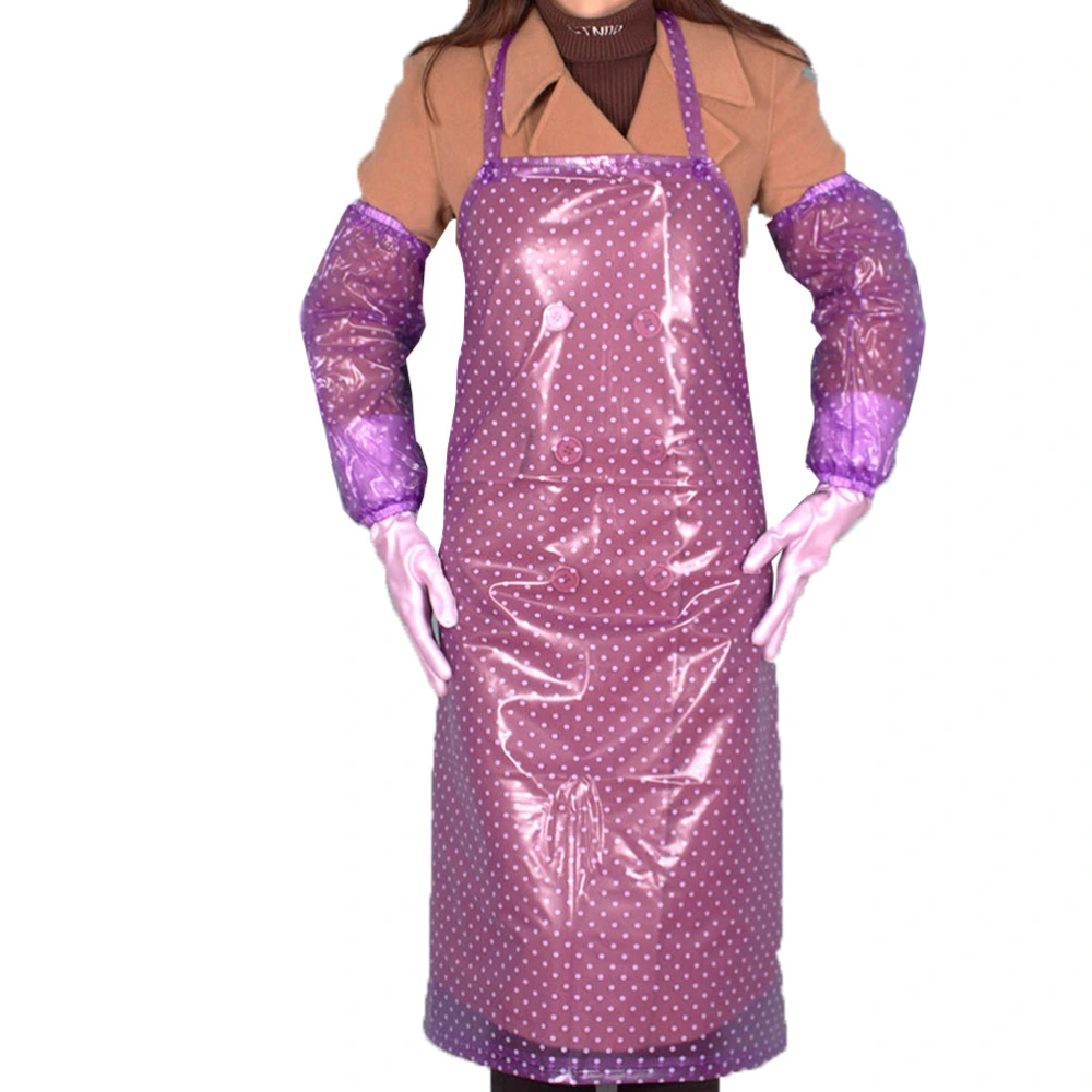 PVC Apron Long Style Kitchen Apron Waterproof Apron Waterproof Oversleeve Apron (Purple)