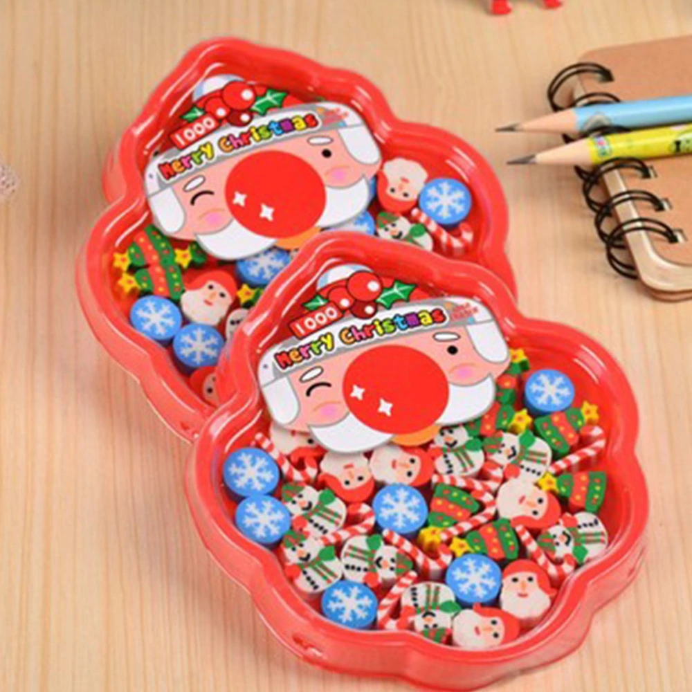 3 Boxes Adorable Santa Claus Shaped Erasers Christmas Favors Gifts School Supplies Stationery for Students Children