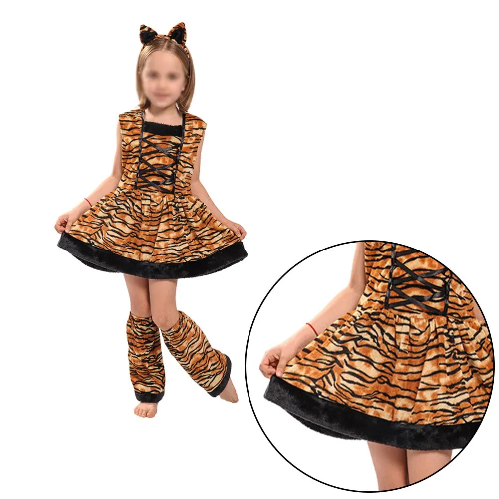 1 Set of Kids Tiger Cosplay Costume Kids Stage Performance Clothes Girls Role Play Costume Size M Brown