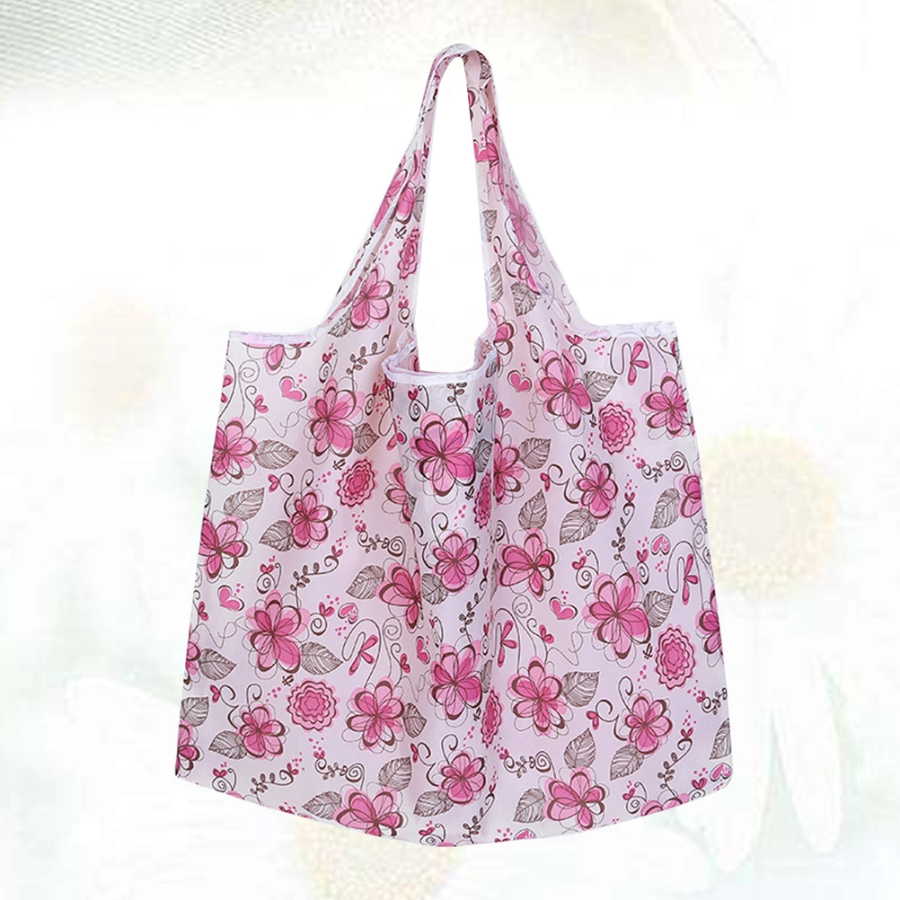1 Pc Eco-friendly Bag Polyester 2-in-1 Foldable Shopping Bag Resuable & Machine Washable Shoulder Storage Bag - White Background with Red Flower (As shown)