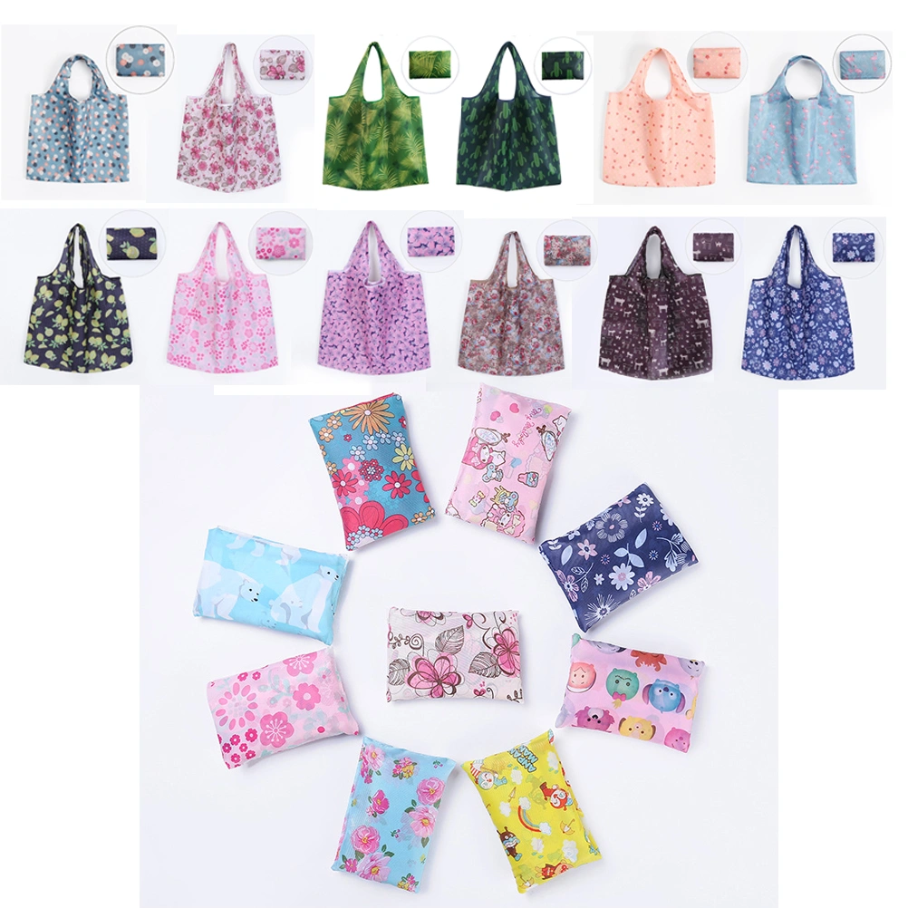 1 Pc Eco-friendly Bag Polyester 2-in-1 Foldable Shopping Bag Resuable & Machine Washable Shoulder Storage Bag - White Background with Red Flower (As shown)