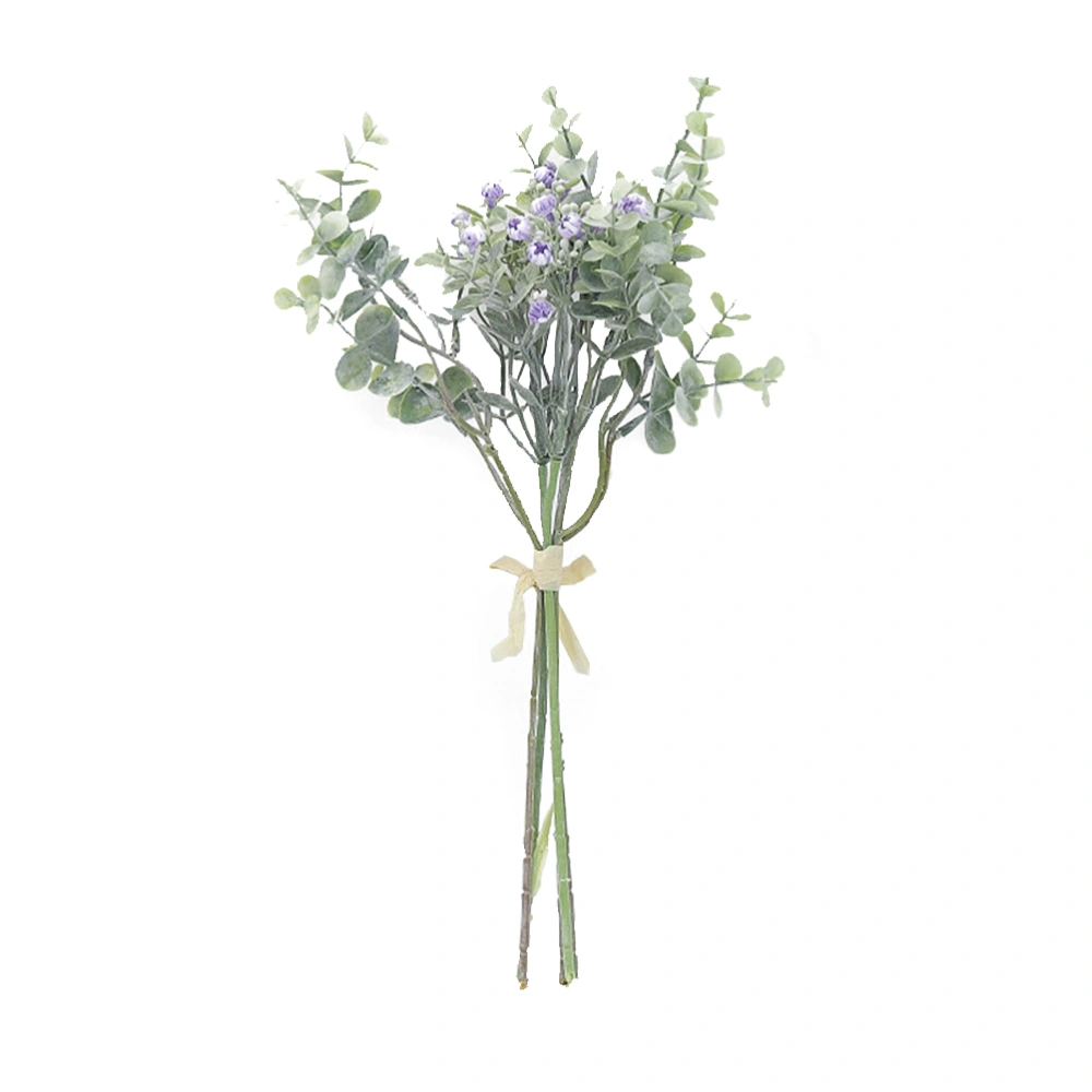 1Pc Artificial Flower Simulation Gypsophila Bouquet Fake Eucalyptus Leaf Babysbreath Decor Artificial Flower Arrangement for Home Wedding Decor (Violet)