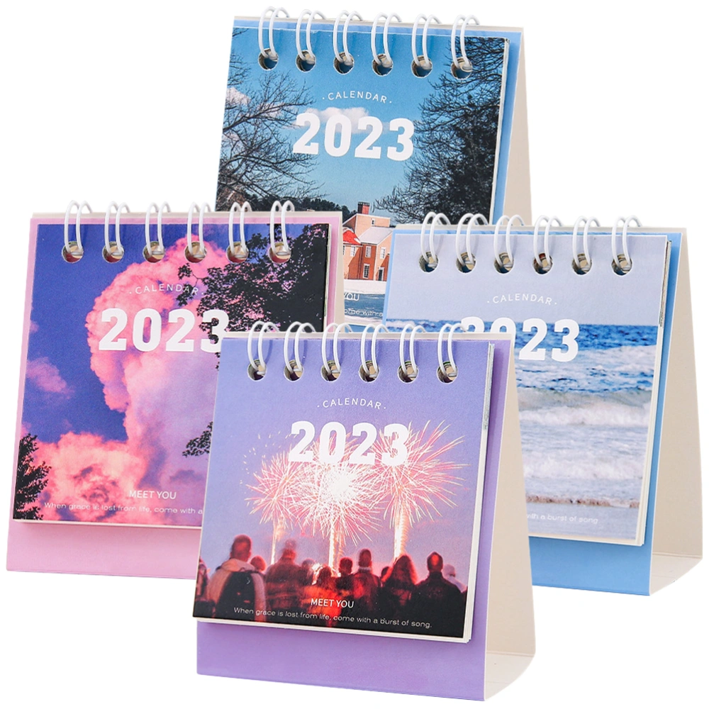 4Pcs Small Desk Calendar Table Calendar Ornament 2023 Year Table Calendar for Home