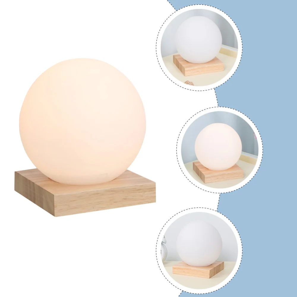 Wooden LED Table Lamp Ball Shaped Night Light Home Glass Bedside Night Lamp US Plug