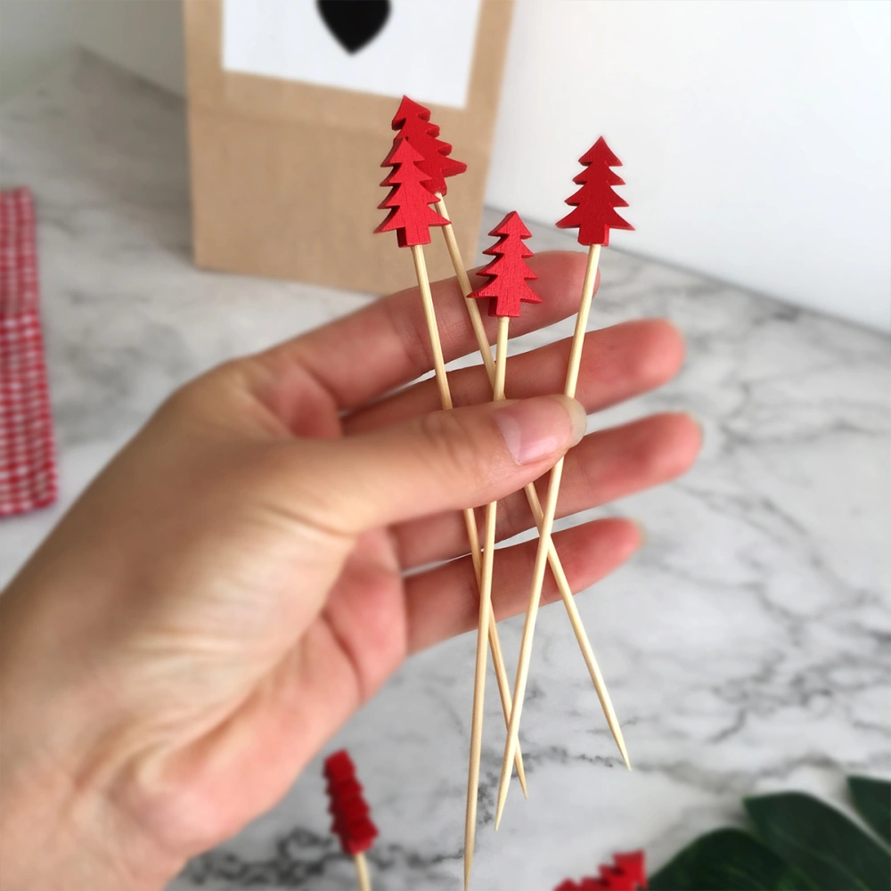 200PCS Bamboo Cocktail Picks Disposable Fruit Cake Sticks Christmas Tree Shape Toothpicks for Appetizer Party Bar