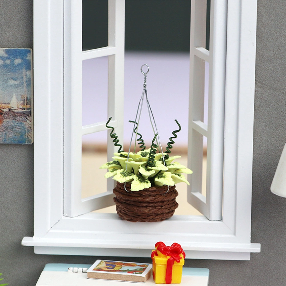 Mini House Hanging Flower Basket Ornament Delicate Resin Plant Decoration Mini Adorn